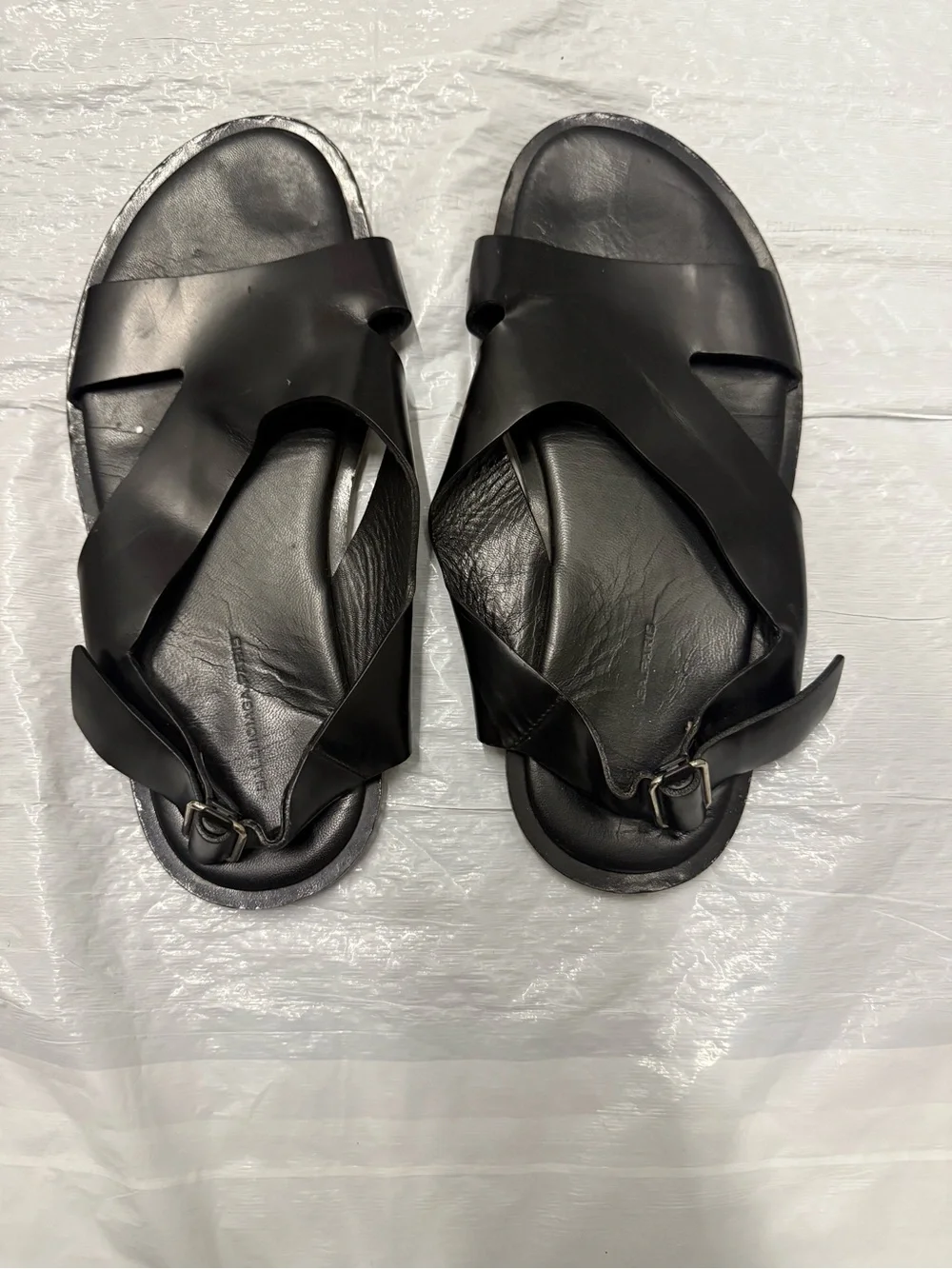 Balenciaga paris Black Leather Crisscross Strap Sandals